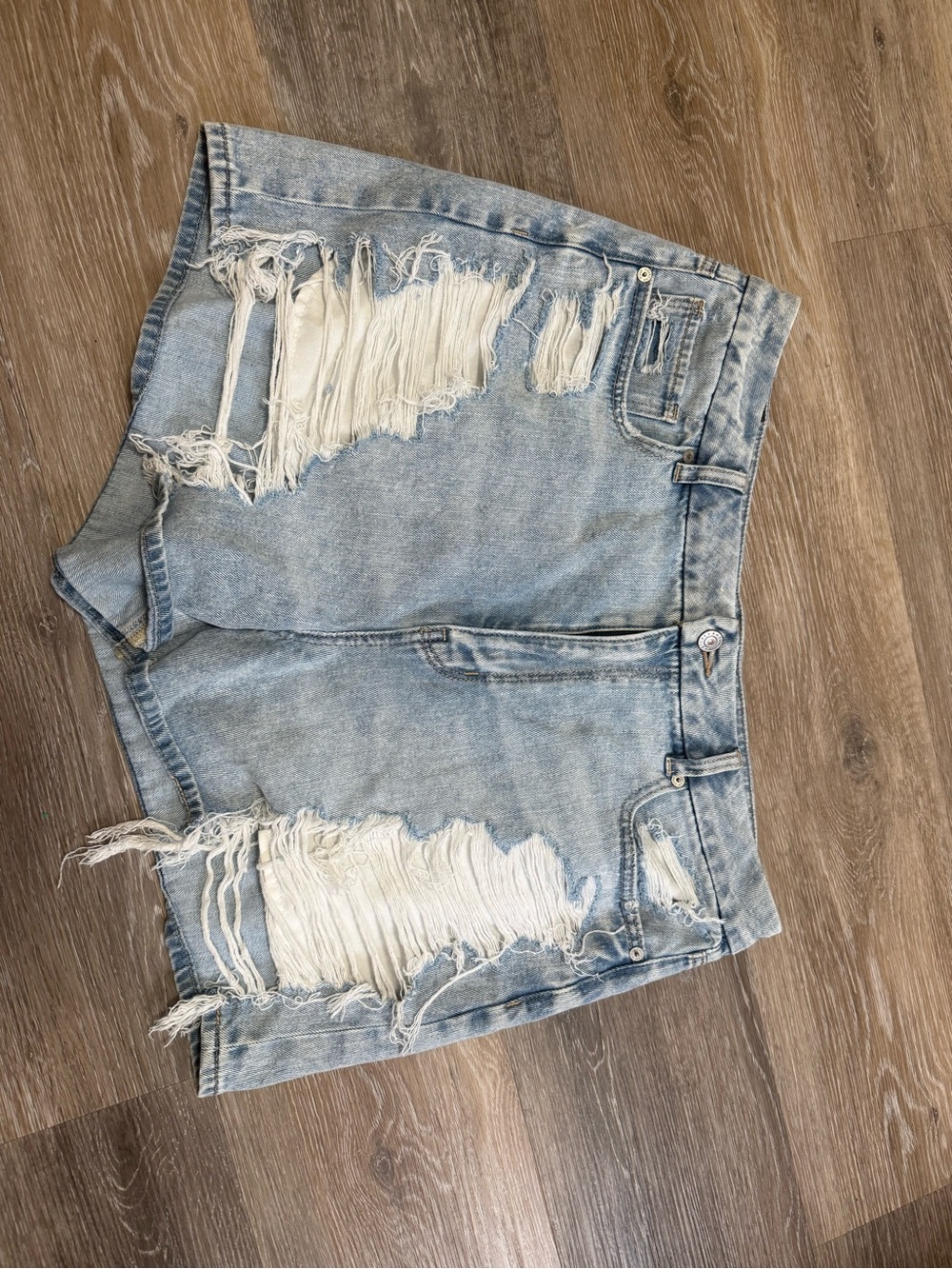 American Eagle Outfitters Light Blue Distressed Denim Shorts
